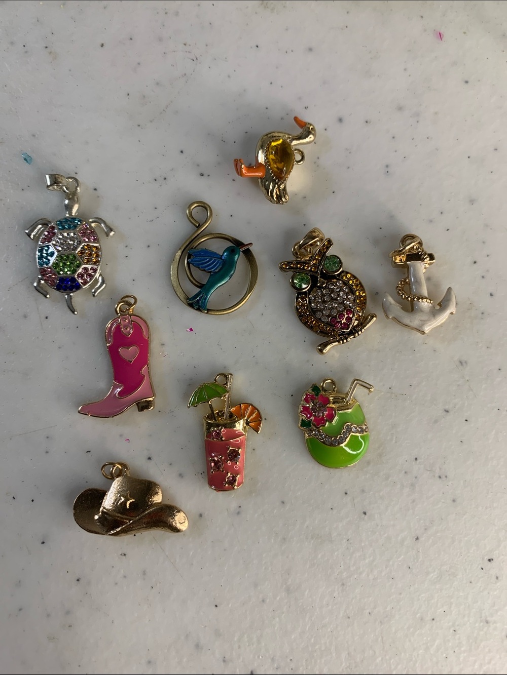 9 Colorful Mini Enamel and metal Charm Lot - Tropical & Nautical Motifs
